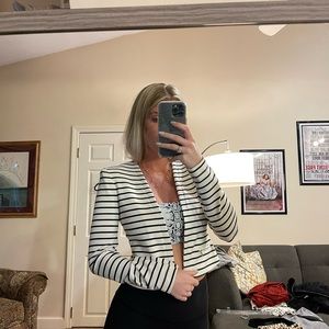 BCBG black and white pin striped blazer